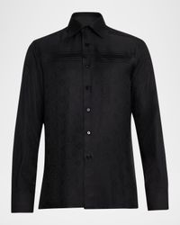 Men's Tonal Geometric Silk Jacquard Dress Shirt