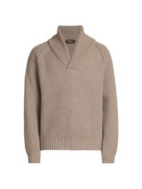 Men's Collo A Scialle Archer Cashmere Sweater - Worm Earth Melange - Size 44