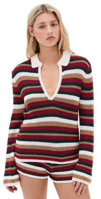 Seven Wonders Benson Knit Top Red Multi Stripe L