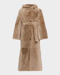 Long Hooded Lamb Shearling Coat