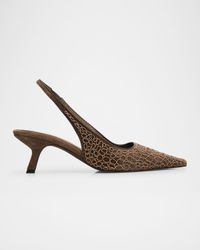 Suede Monili Croco Slingback Pumps
