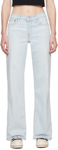 Re/Done Blue Comfort Stretch Mid Rise Wide Leg Jeans