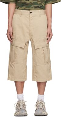 We11done Beige Cargo Chino Shorts