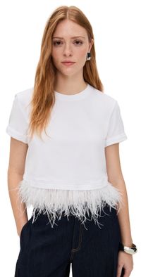 Cinq à Sept Short Sleeve Cropped Feather Tee Black XXS