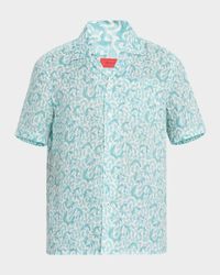 Men's Linen Coral-Print Camp Shirt