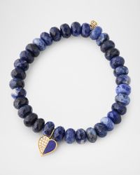 Sodalite Bead Bracelet with Mini Pave Heart and Stone Inlay Charm