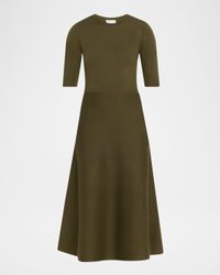 Seymore Wool-Cashmere Short-Sleeve Midi Dress