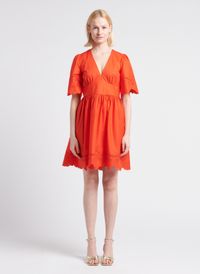 Twinset - Robe courte Col V en coton - Taille 44 - Orange