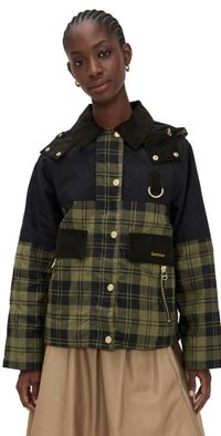Barbour Elaine Showerproof Barn Jacket Olive Check/Black 4
