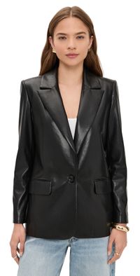 alice + olivia Denny Vegan Leather Notch Collar Blazer Black L