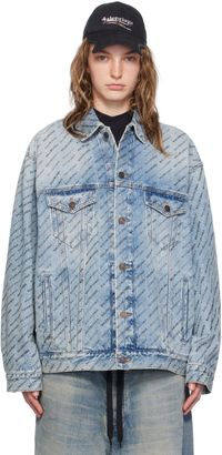 Balenciaga Blue Printed Logo Denim Jacket