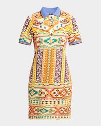 Tapestry Short-Sleeve Mini Polo Dress