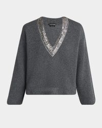 Embellished V-Neck Cashmere Sweater