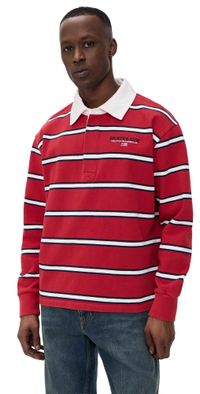 Sporty & Rich S & R Nautical Rugby Polo Ruby/Dark Navy/White XL