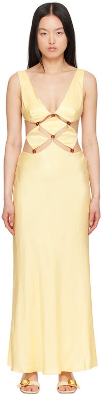 BEC + BRIDGE Robe longue Agathe jaune à panneaux losangiques