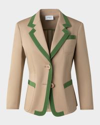 Grosgrain Trim Cotton Gabardine Single-Breasted Blazer