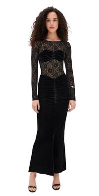 BARDOT Helenie Velour Lace Maxi Dress Black 8