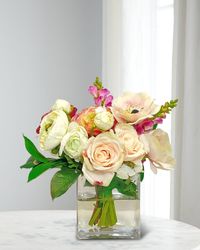 Mixed Faux Floral Arrangement in Glass Cube - 12"