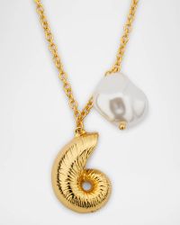 Chain Necklace with Seashell Pendant and 18mm Baroque Pearl