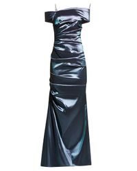 Off-Shoulder Ruched Taffeta Gown