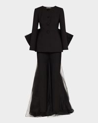 Open-Back Collarless Jacket With Removable Bow
