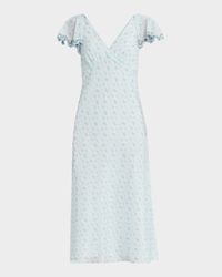 Mia Floral Flutter-Sleeve Midi Dress