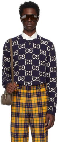 Gucci Pull bleu à motif en tricot jacquard