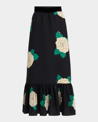 Ortensia-Print Crepe Ruffle Ankle Skirt