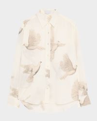 Bird Print Oversized Silk Top