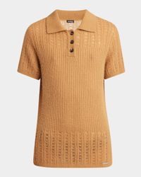 Cashmere-Silk Openwork Knit Polo Shirt
