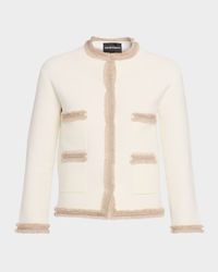 Fringe-Trim Ottoman Ribbed Blazer