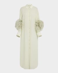 Lightweight Georgette Long Button-Down Shirt With Feathers