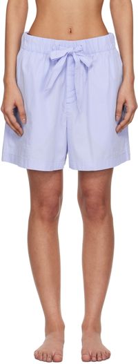 Tekla Blue Poplin Pyjama Shorts