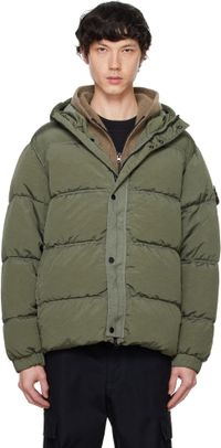 Stone Island Blouson 41419 kaki en nylon iridescent ECONYL® rembourré en duvet