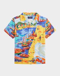 Boy's Italian Riviera-Printed Button Down Shirt, Size 2-7