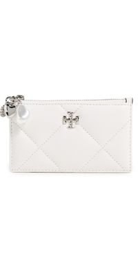 Tory Burch Kira Diamond Quilt Distressed Charm Zip Card Case Blanc One Size
