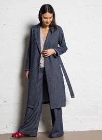 Diega - Manteau large ceinturé en denim brut - Taille L - Bleu