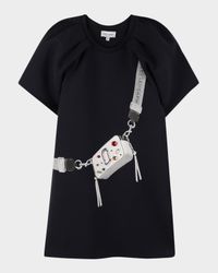 Girl's Jeweled Handbag Trompe L'oeil Short-Sleeve Dress, Size 4-6