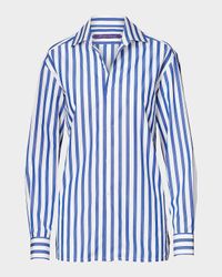 Capri Striped Cotton Blouse, White