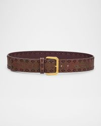 Threaded Arnica-Print Leather Belt