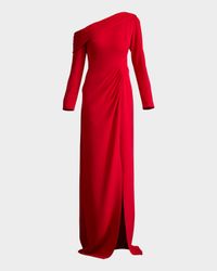 Draped One-Shoulder Crepe Column Gown