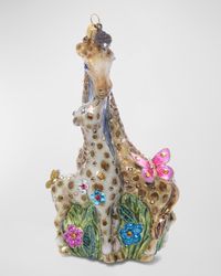 Mom and Baby Giraffe Glass Christmas Ornament