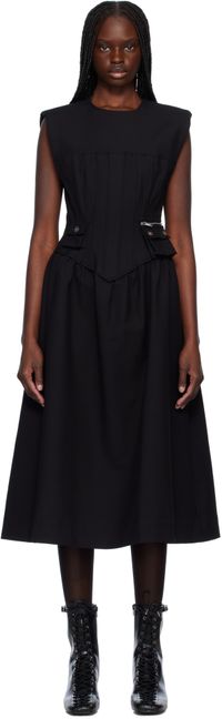 GANNI Black Heavy Cotton Corset Midi Dress