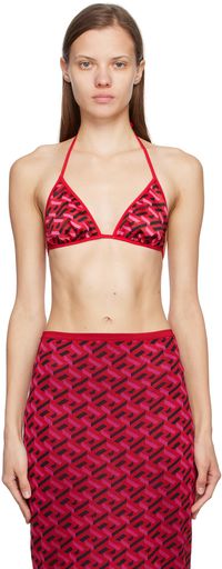 Versace Underwear Red La Greca Reversible Bikini Top