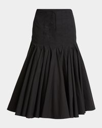 Agave Drop-Waist Pleated Flare Midi Skirt