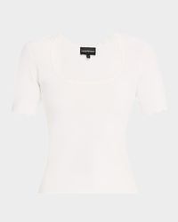 Scalloped Scoop-Neck Stretch Milano Blouse