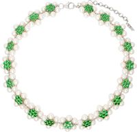 VEERT White Gold 'The 114 Pearl Green Flower' Necklace