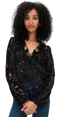 Generation Love Loralie Velvet Lace Wrap Blouse Black S