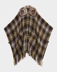 Plaid Mohair, Alpaca & Wool Blend Fringed Cape