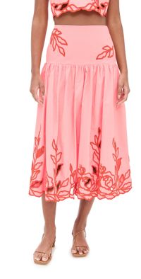Cinq à Sept Trailing Peonies Tilda Skirt Pink Poppy/Coral Orange 14